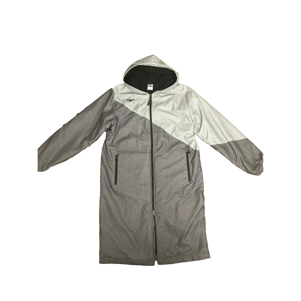 Speedo Unisex Hooded Swim Parka Grey Warmup Fleece, Lined, Long M